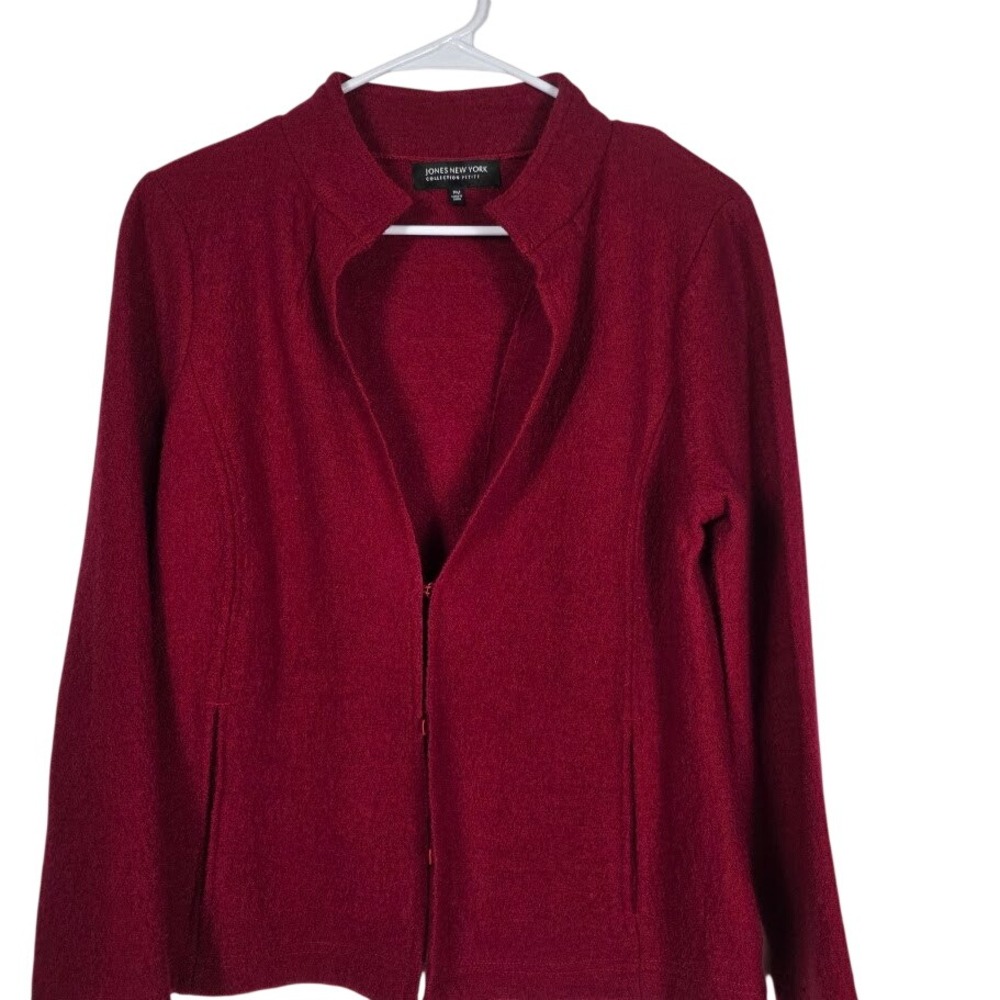 Jones New York Jacket Womens MP Red Merino Wool Mock Neck Hook Eye Blazer